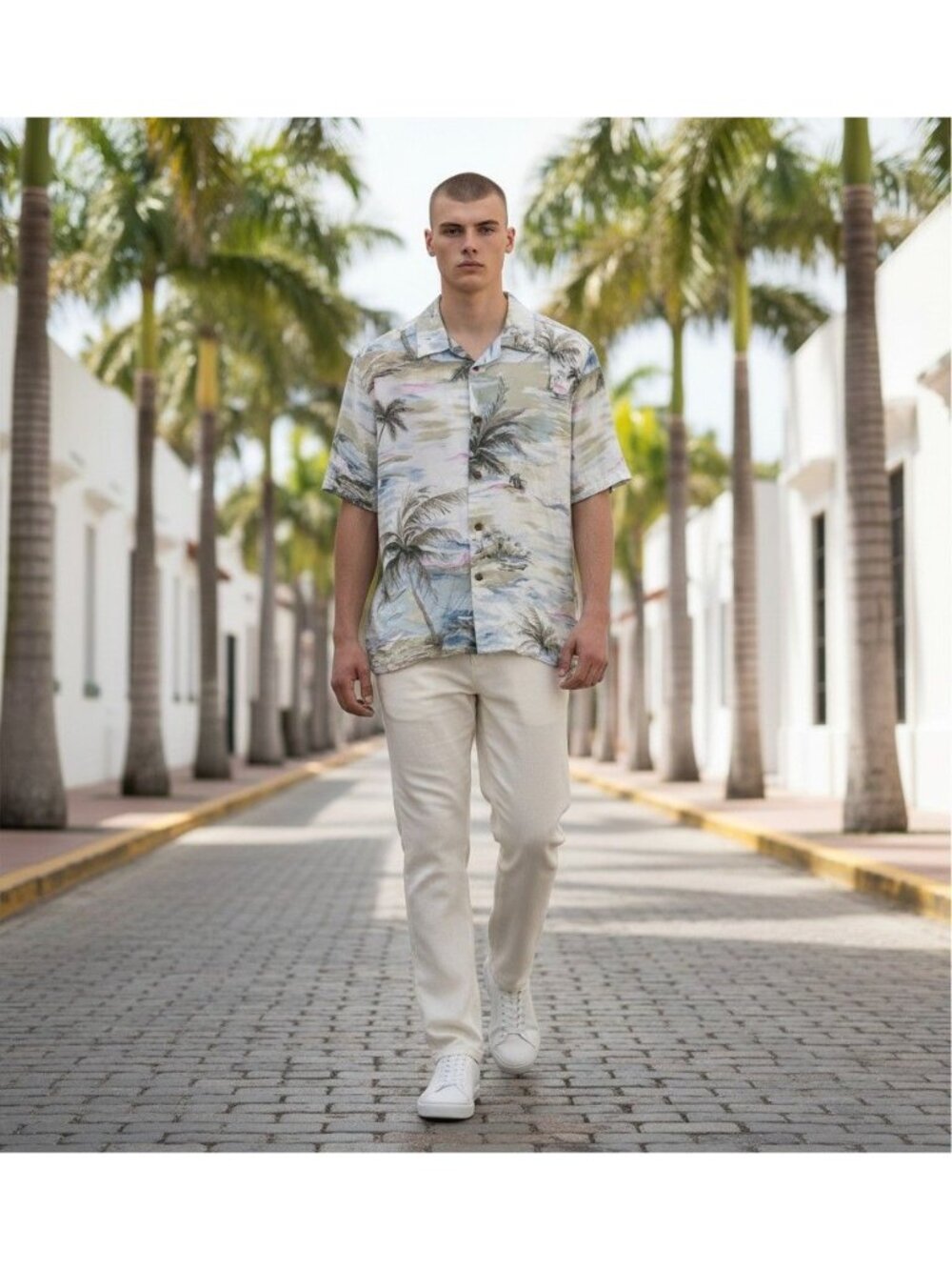 Joe Kealoha's By Reyn Spooner Hawaiian Shirt Mens Palm Landscape Button Up Vtg